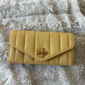 Tory Burch Quilted Envelope Wallet in Mustard Yellow with Gold Logo